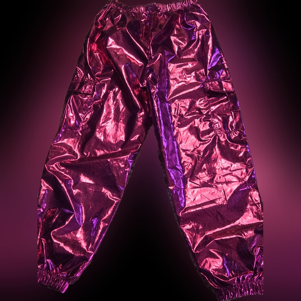 1 sz 5t metallic silver. sz. 10-12 girls metallic pink parachute pants
